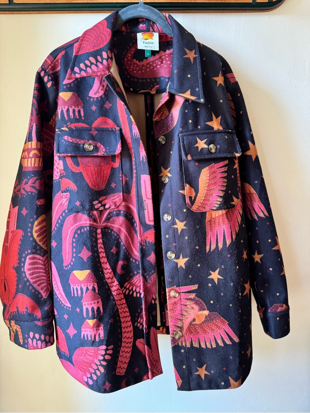 FARM Rio Navy Jacket with Pink and Coral Bird Print - Picture 6 of 10